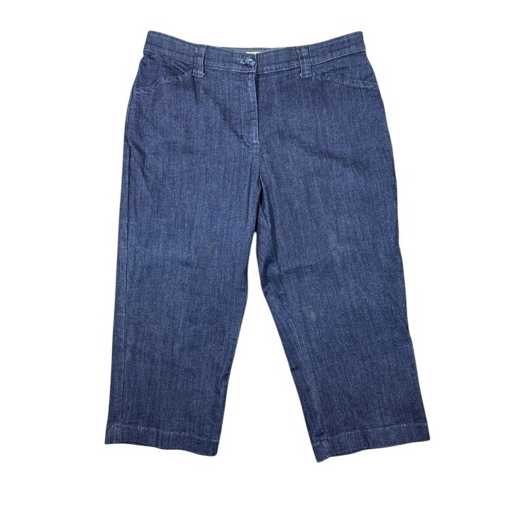 Ll Bean Classic Fit Dark Wash Denim Crop Pants Womens 14 Petite Blue 500330